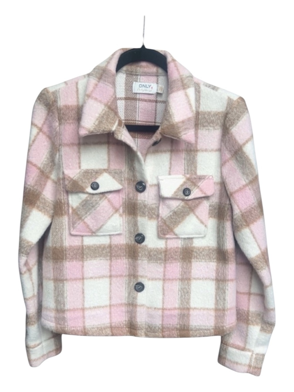 ONLY Lou Short Check Shacket Size M Plaid Button-Up Overshirt Jacket